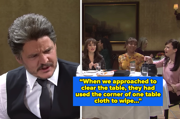 a screenshot of a restaurant scene from SNL