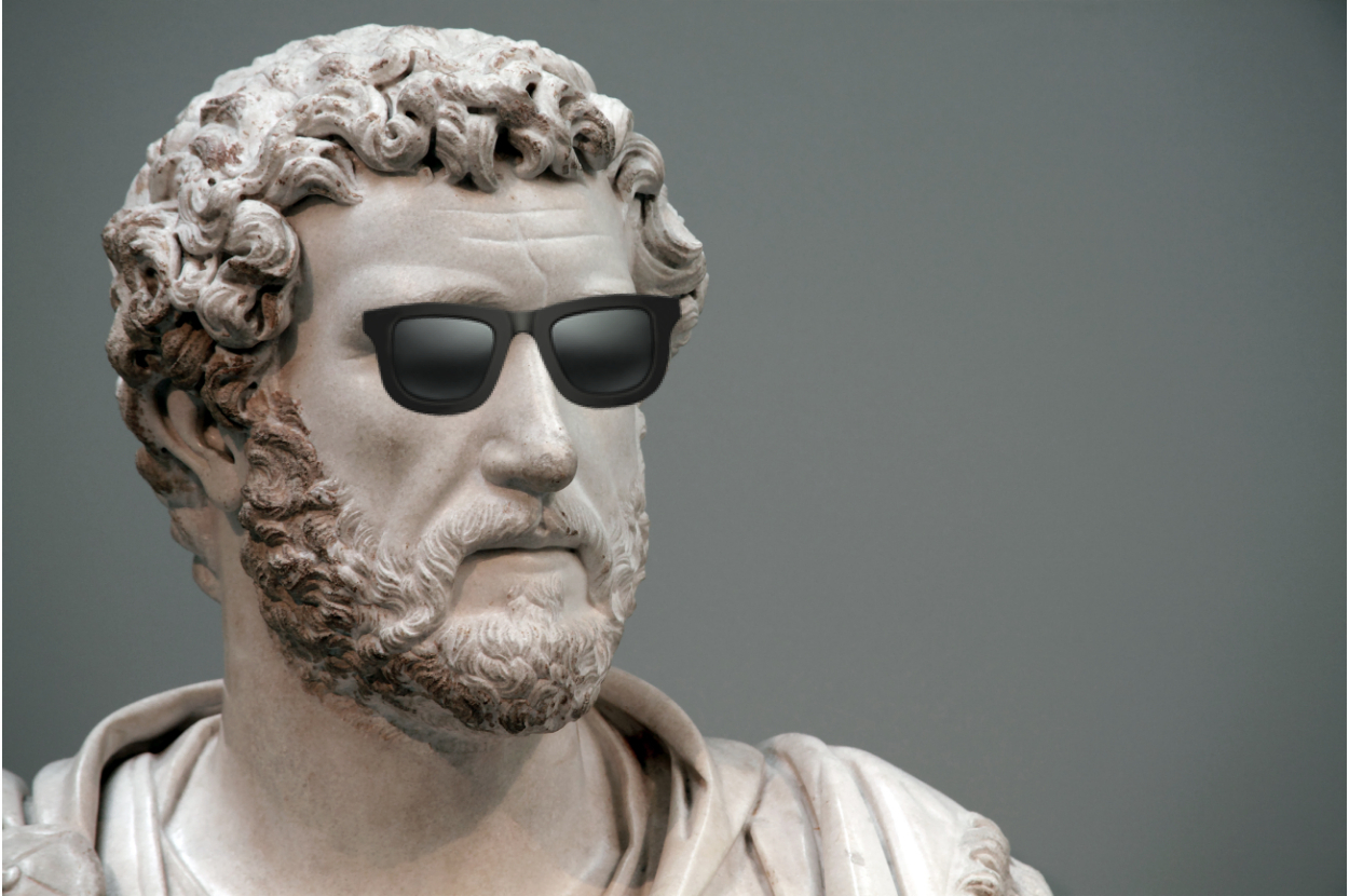 A marble bust of emperor Antoninus Pus, but I put emoji sunglasses over his face