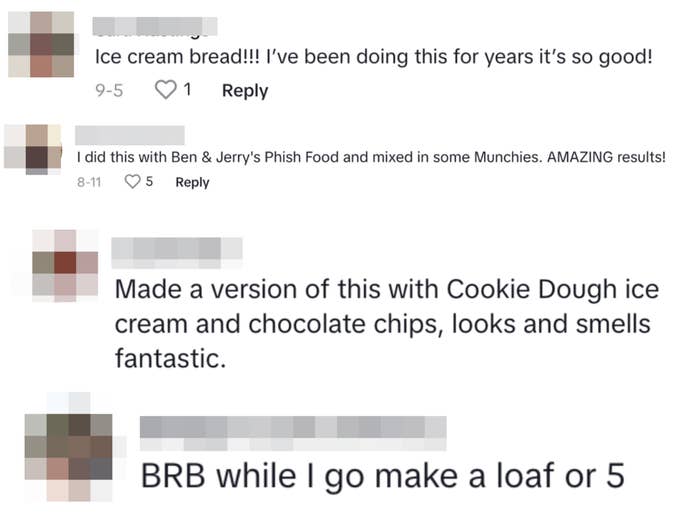 positive tiktok comments about ice cream bread