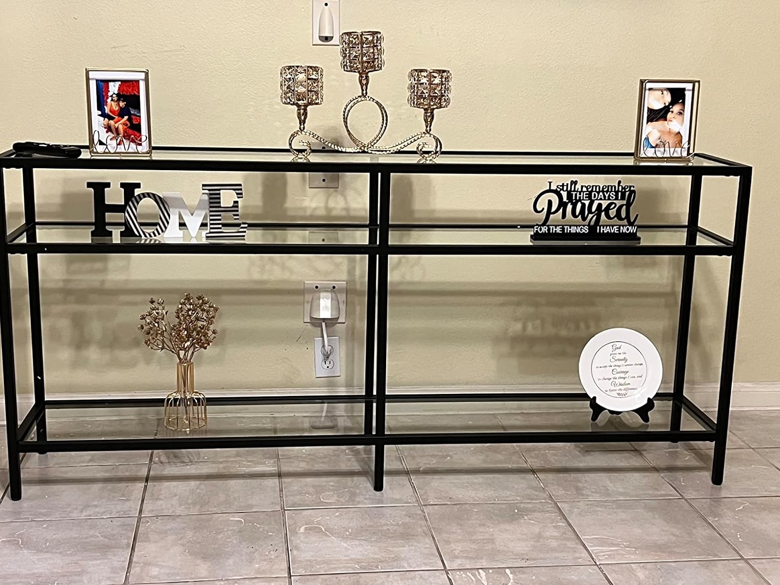 black and glass console table in a reviewer&#x27;s home