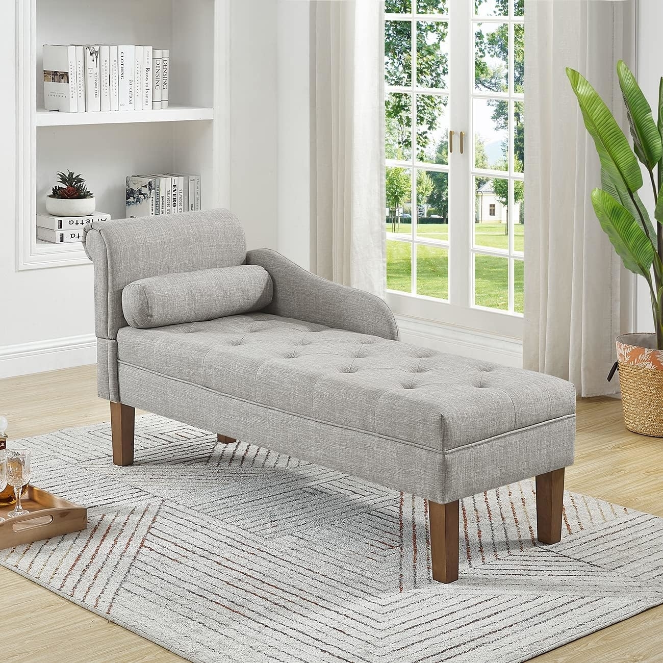the gray chaise lounge in a living room