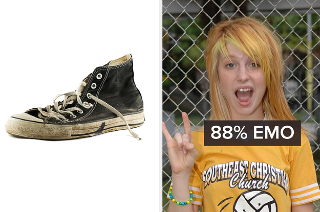 A dirty converse shoe next to Hayley Williams from Paramore throwing up rock horns.