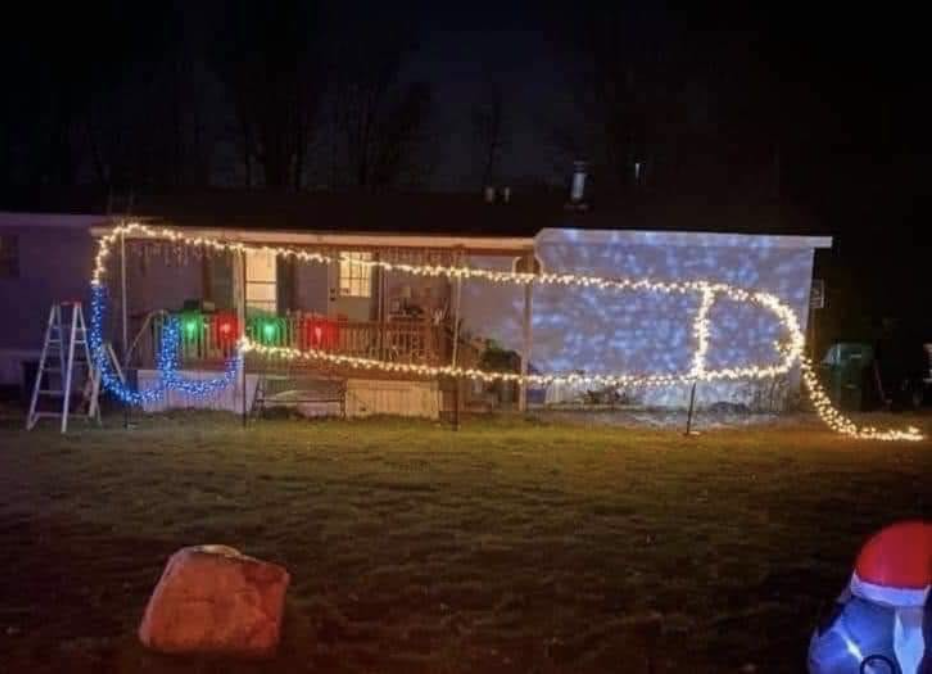 Christmas lights have been arranged to look like a penis