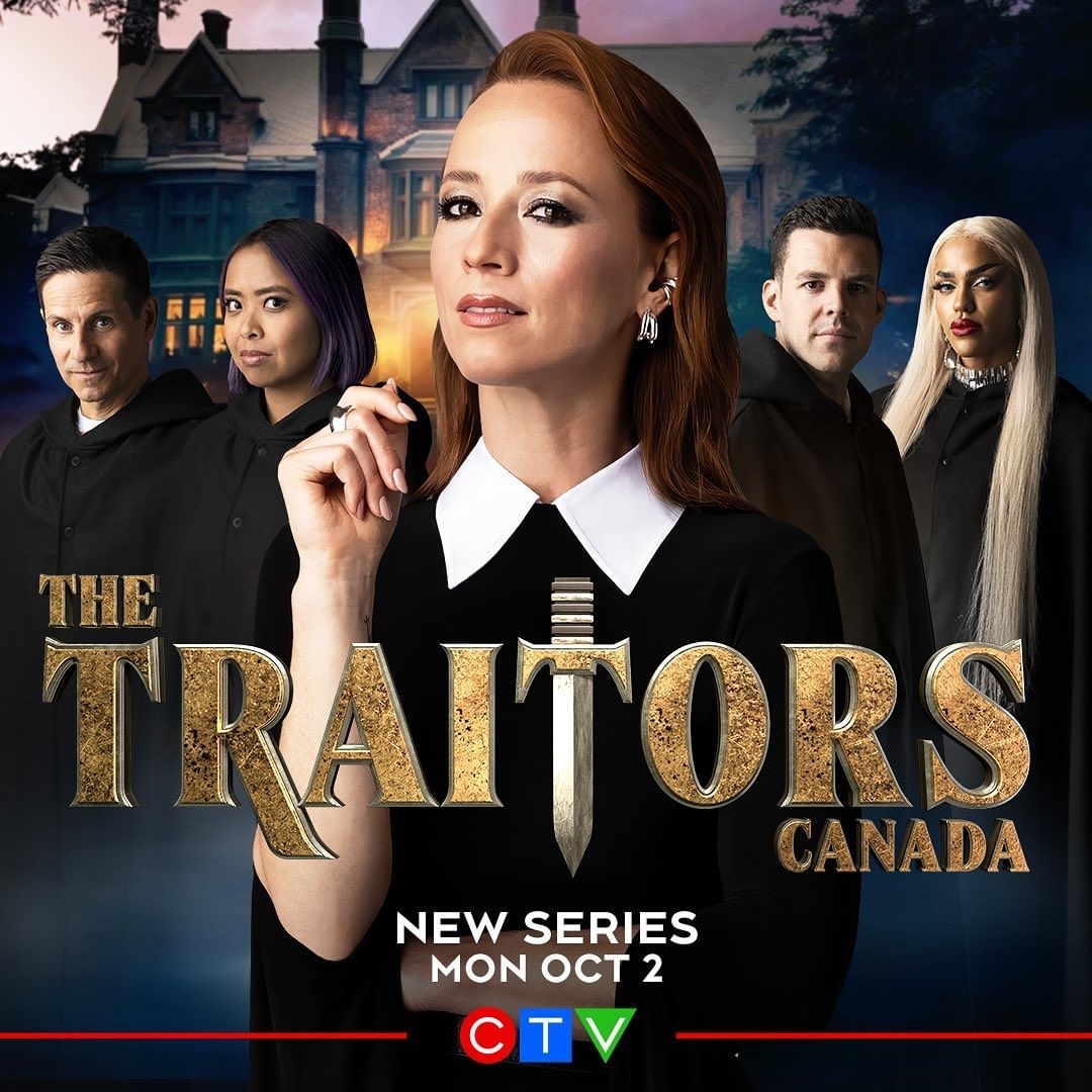 publicity photo of the traitors canada with the host and cast