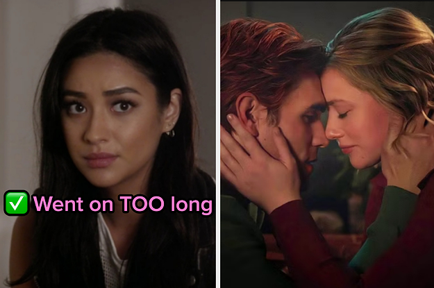 Emily from "Pretty Little Liars" next to a separate image of Archie and Betty kissing in "Riverdale"
