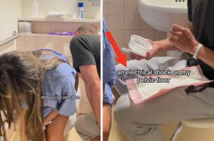 On the left is a screenshot of the couple in the bathroom and on the right are TikTok comments