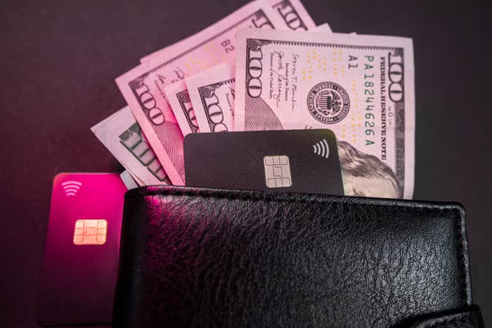wallet with credit cards and cash