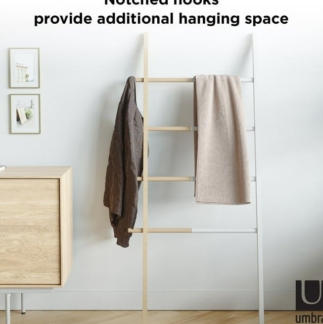 the two-tone blanket ladder holding blankets