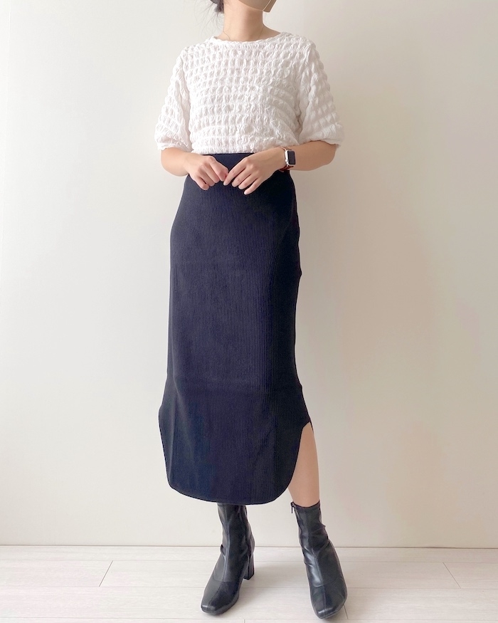mame kurogouchi スリットスカート ネイビー1 - ひざ丈スカート