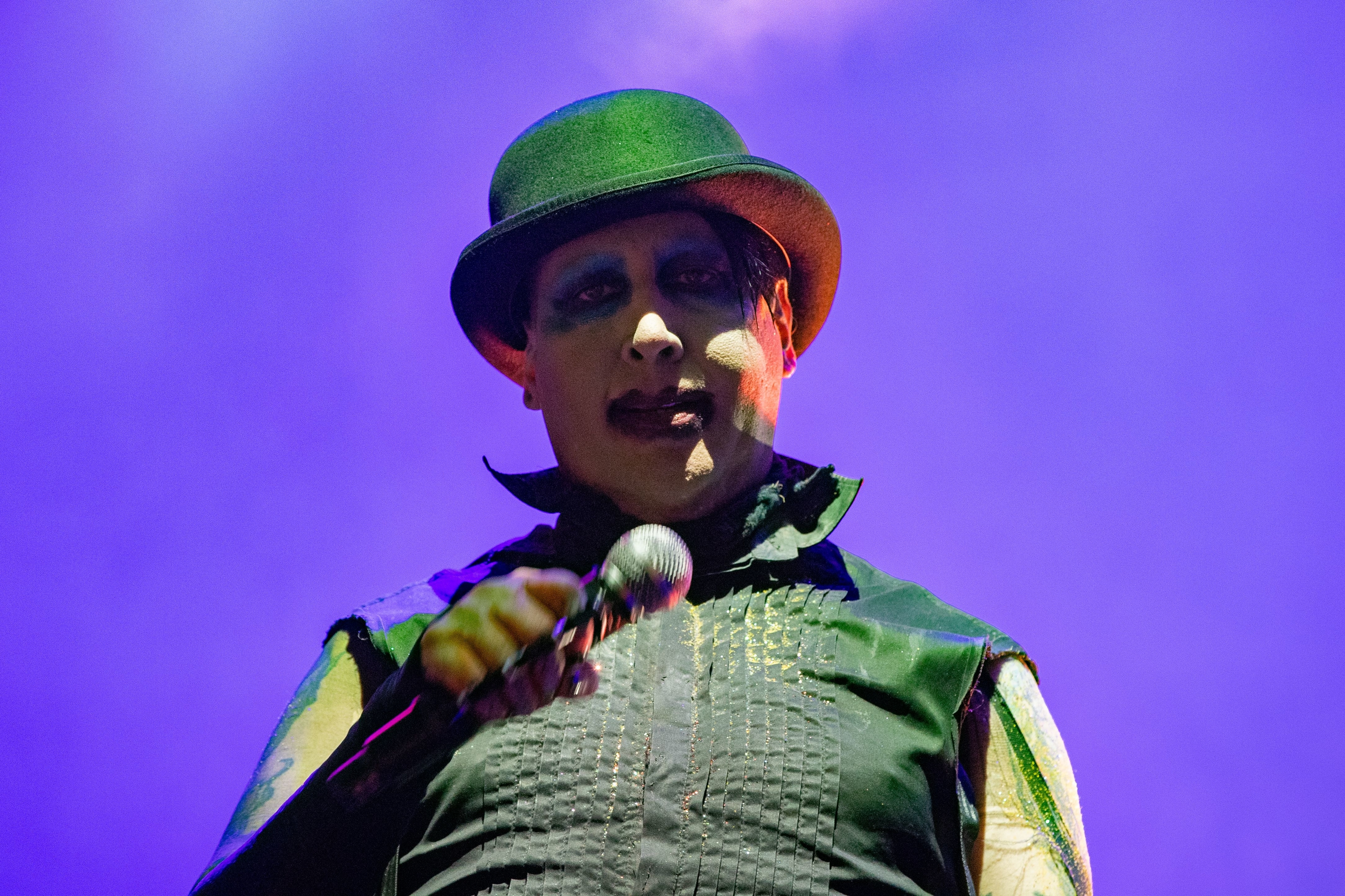 Closeup of Marilyn Manson onstage