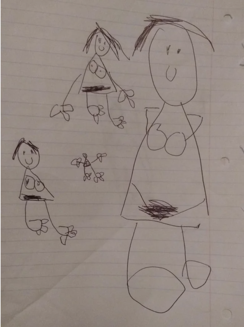 Kids drawings on a sheet of paper