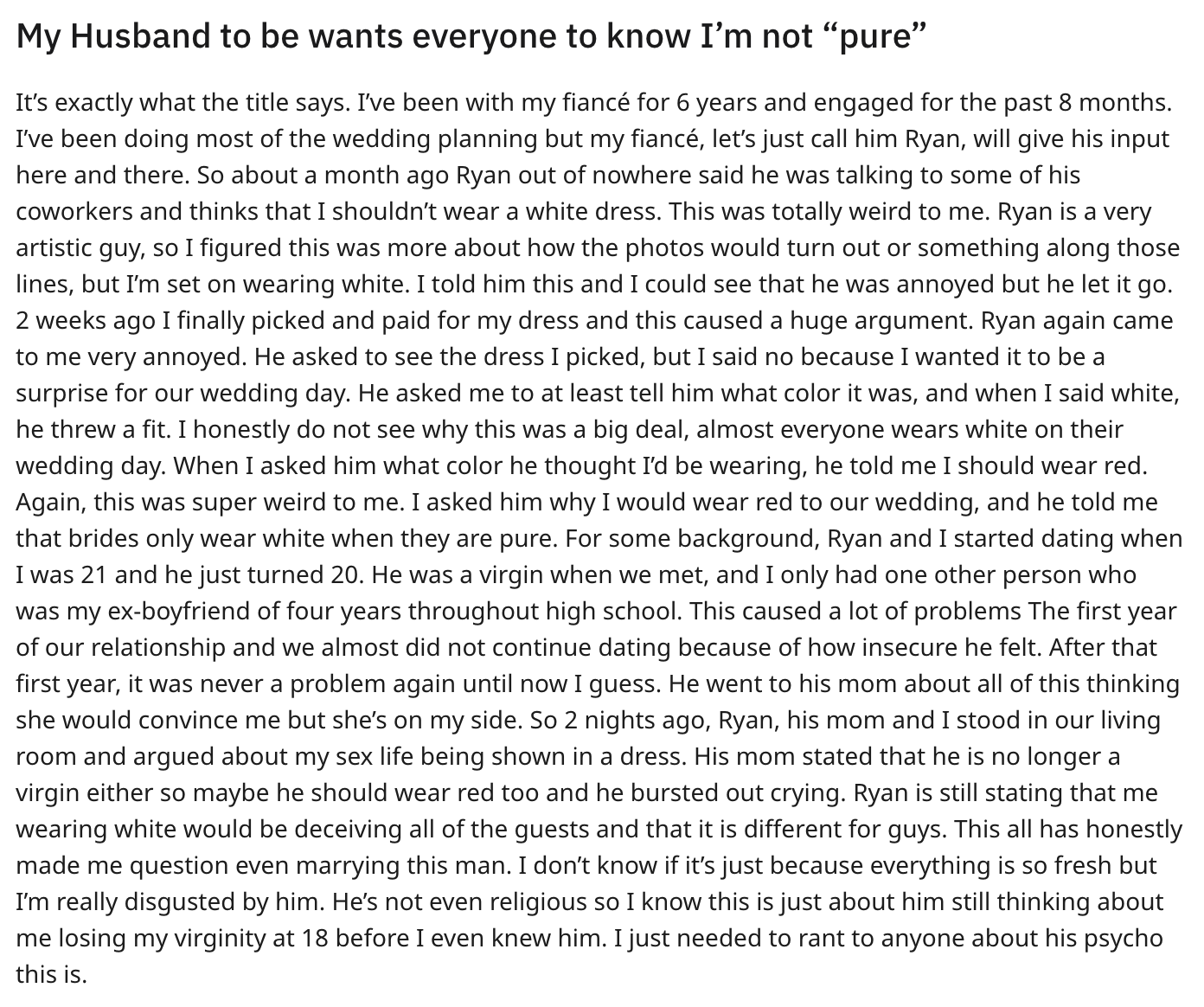 &quot;My Husband to be wants everyone to know I&#x27;m not &#x27;pure&#x27;&quot;