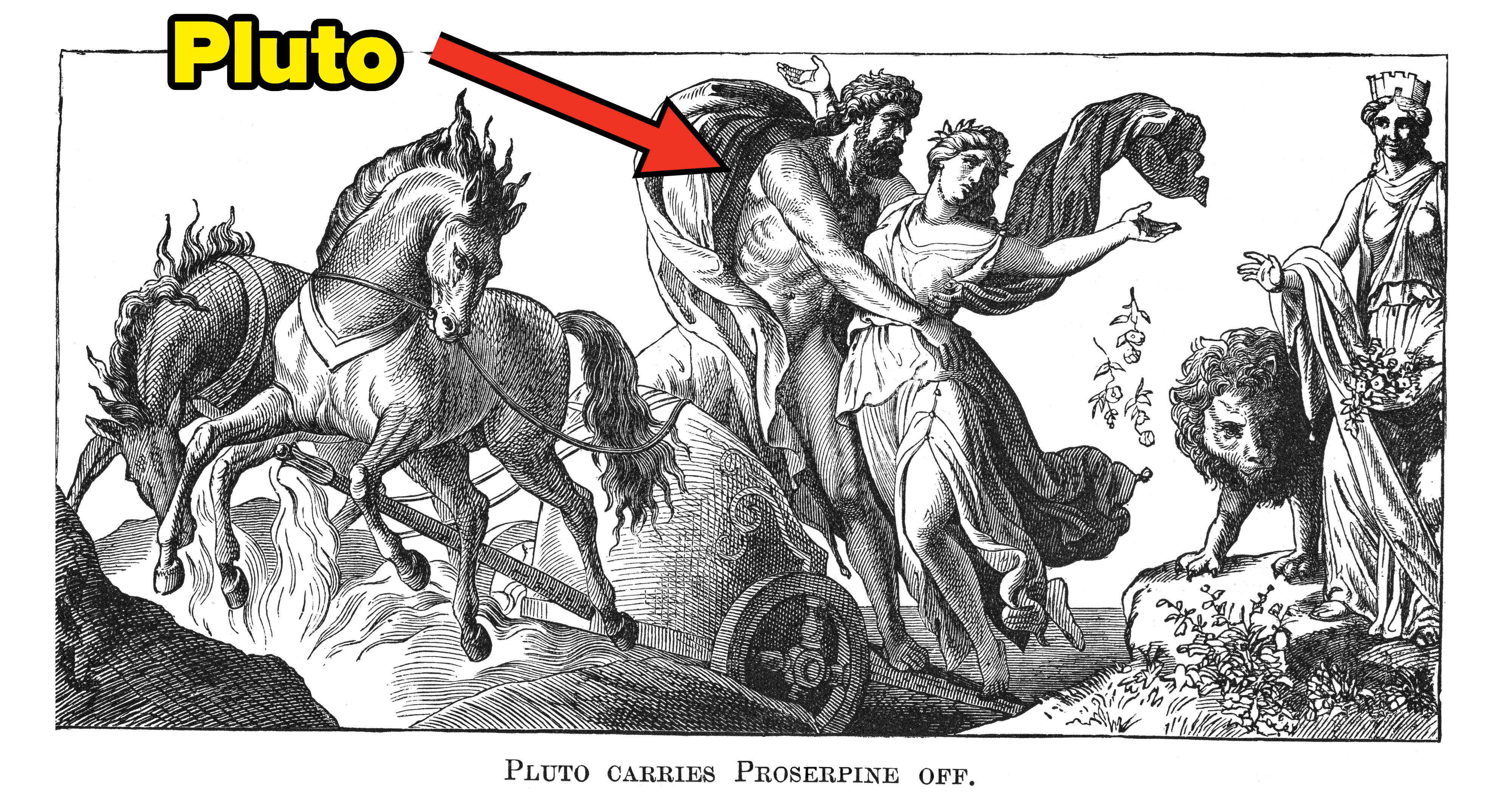 drawing of pluto carrying proserpine to the underworld