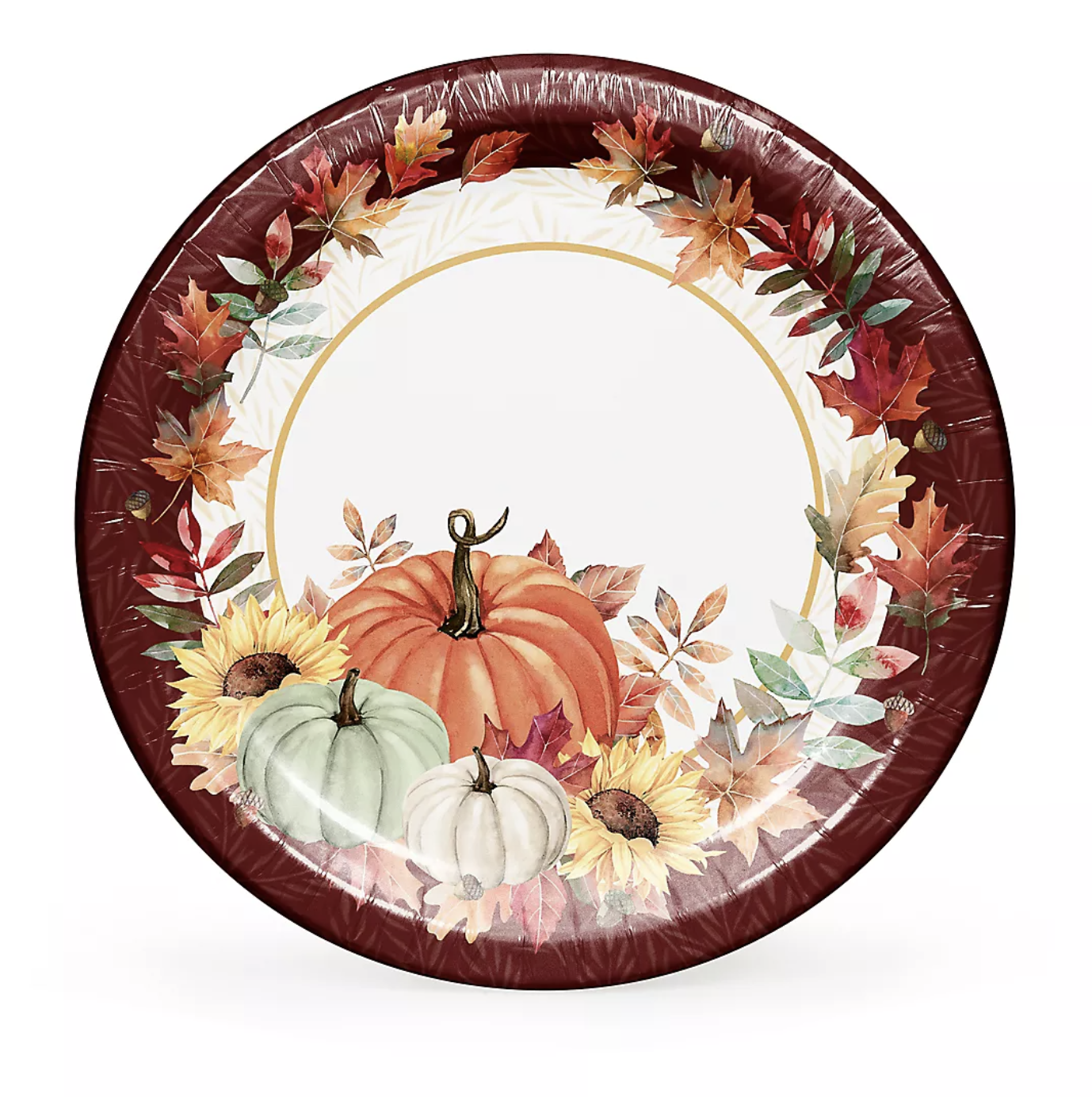 Product image of paper plates with pumpkin and foliage design