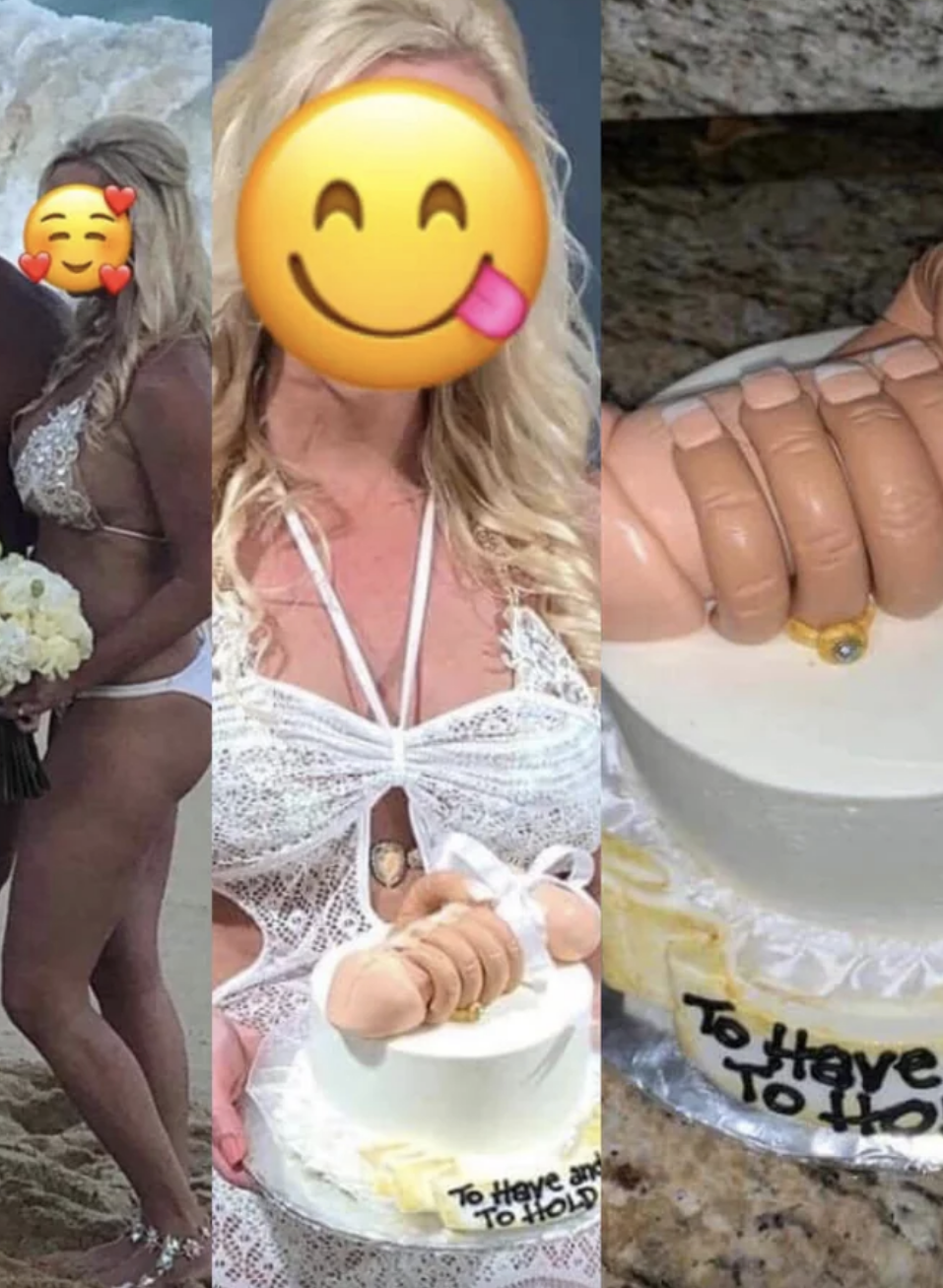 The cake is topped with a penis that has a hand wrapped around it