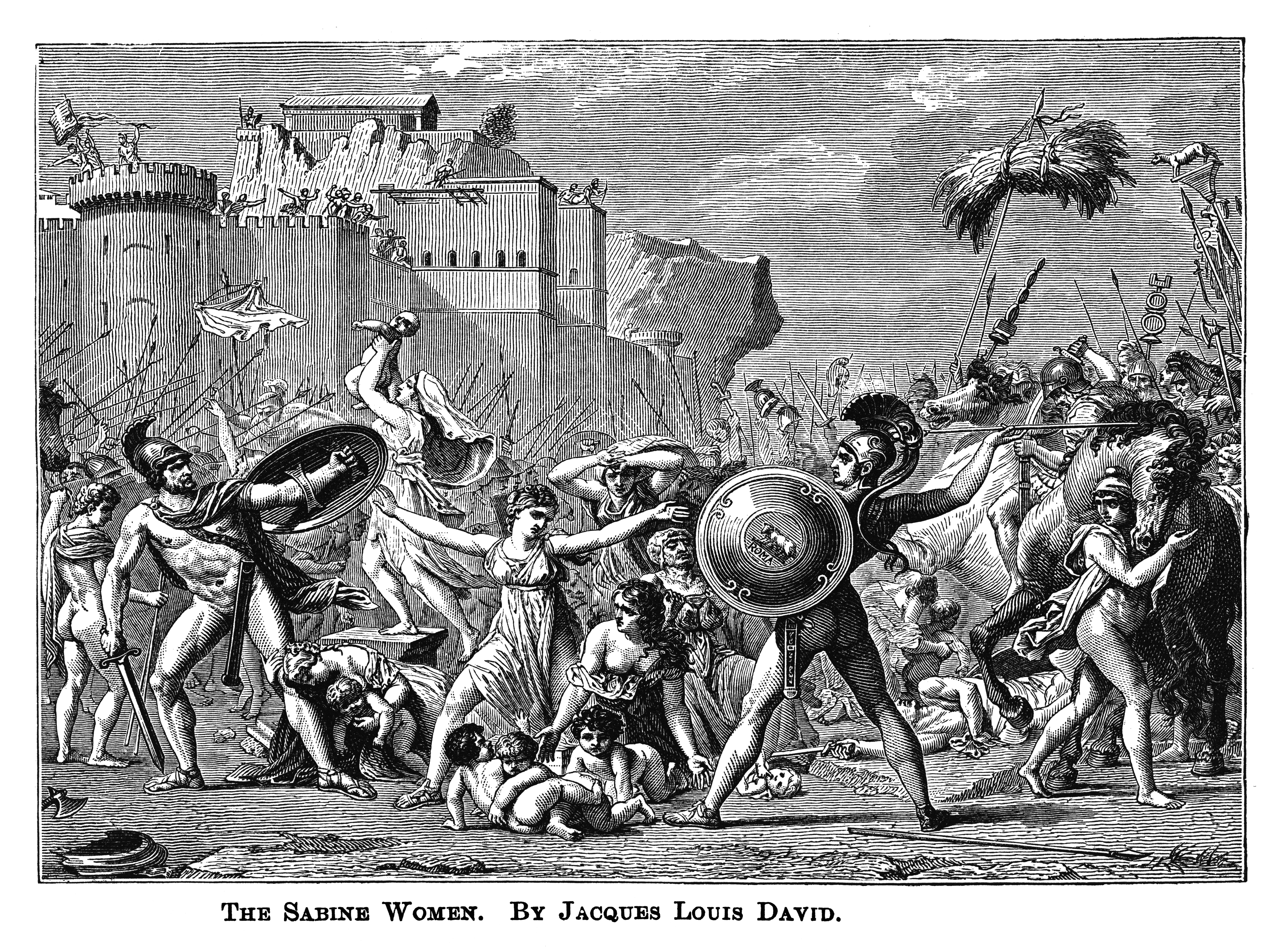 drawing of sabine women fighting