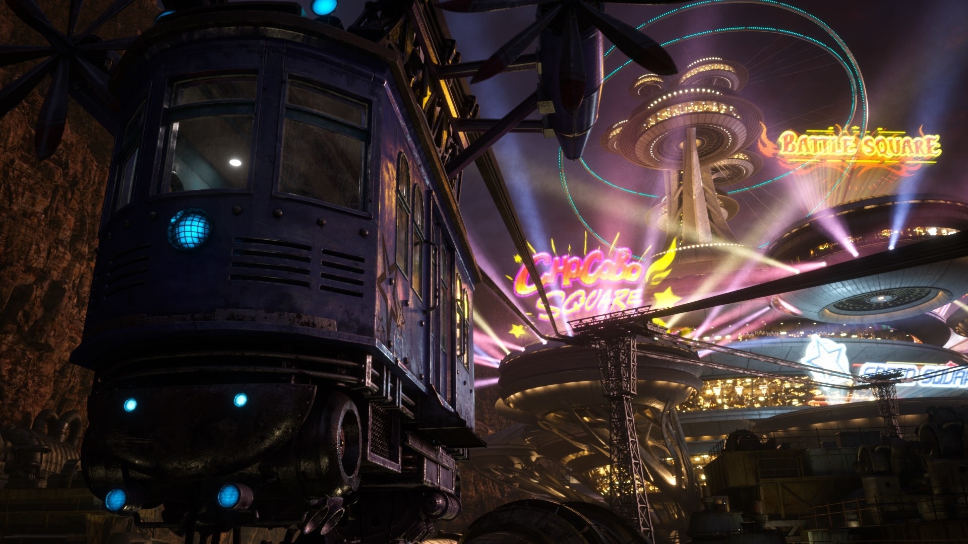 A cable car approaching the Golden Saucer