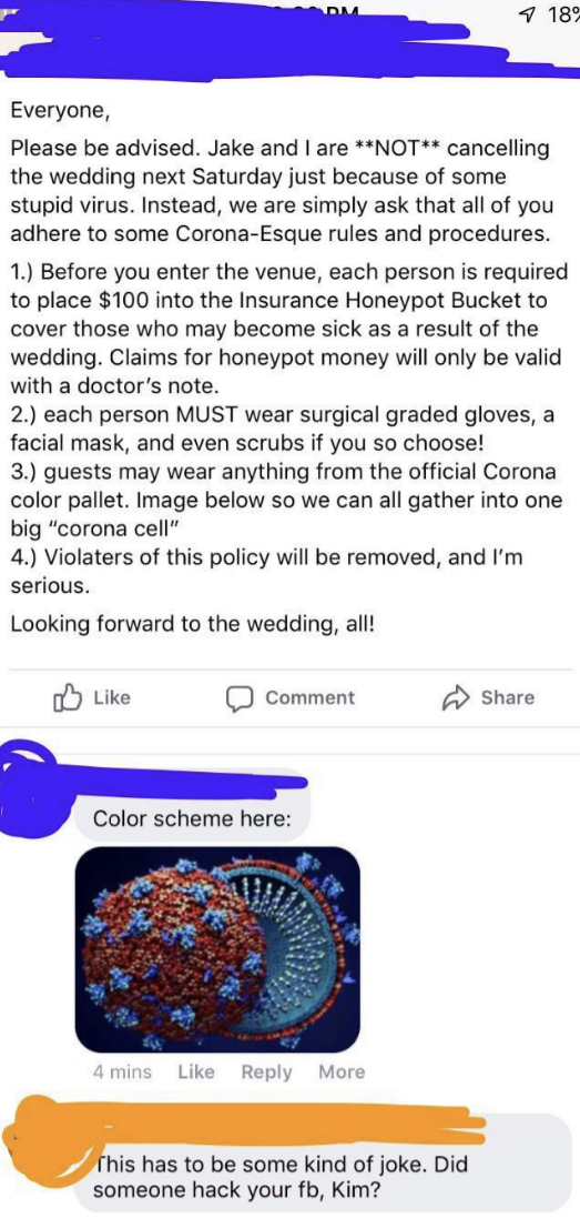 "Looking forward to the wedding, all!"