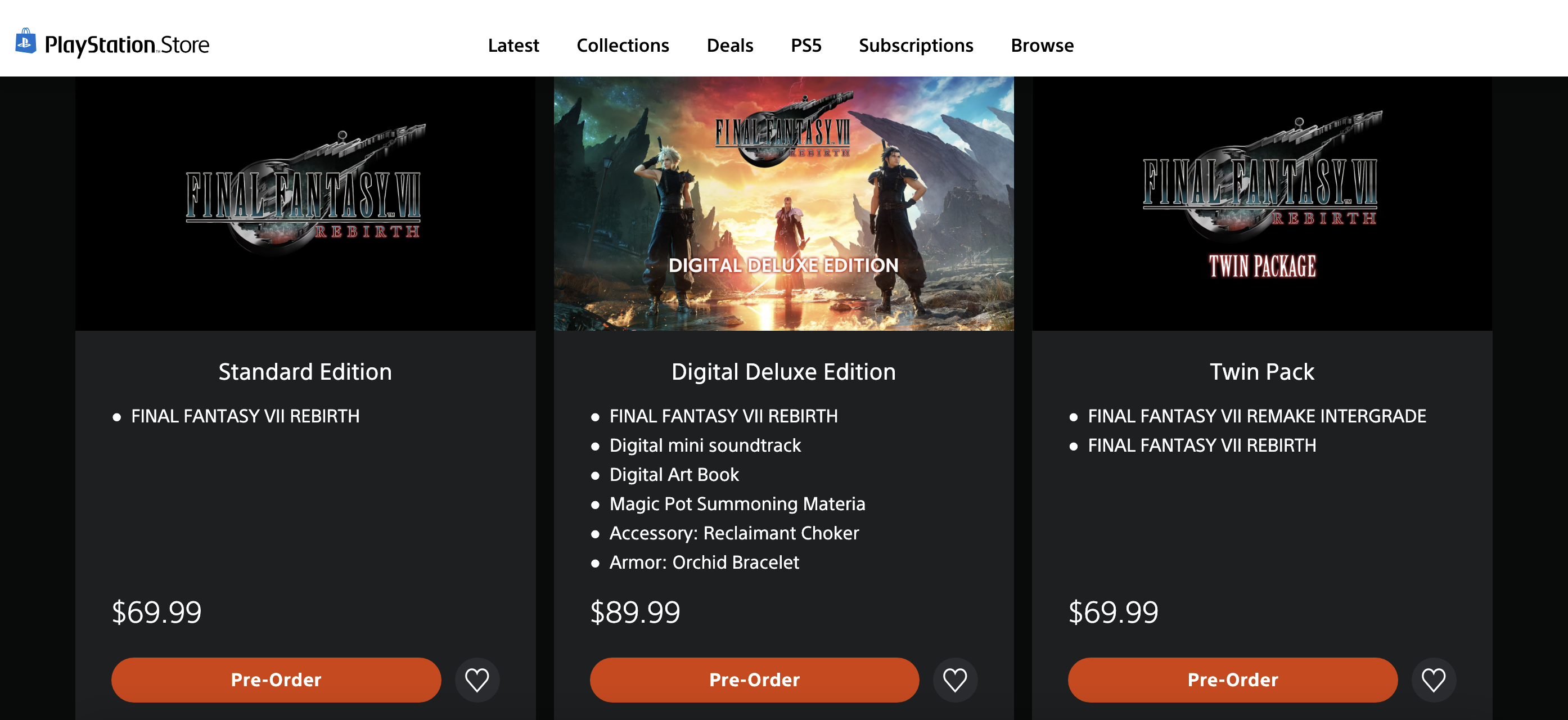 The Playstation Store options for purchasing the game