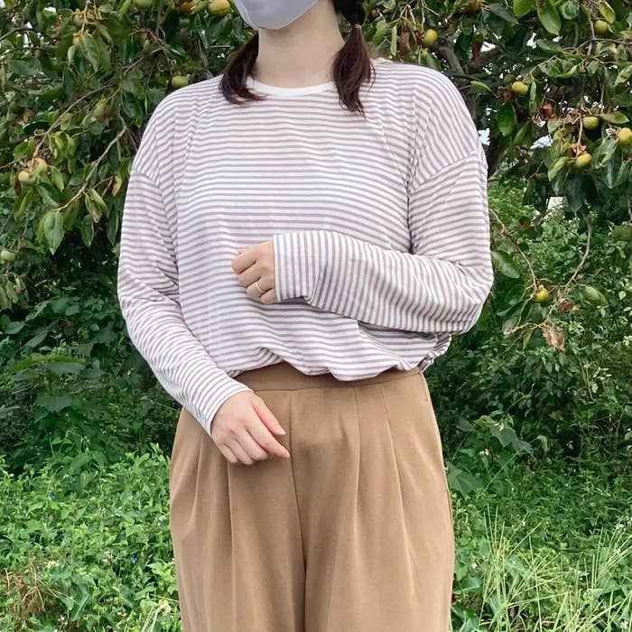 GLOBAL WORK(グローバルワーク)のオススメのトップス「シアーボーダーT長袖」