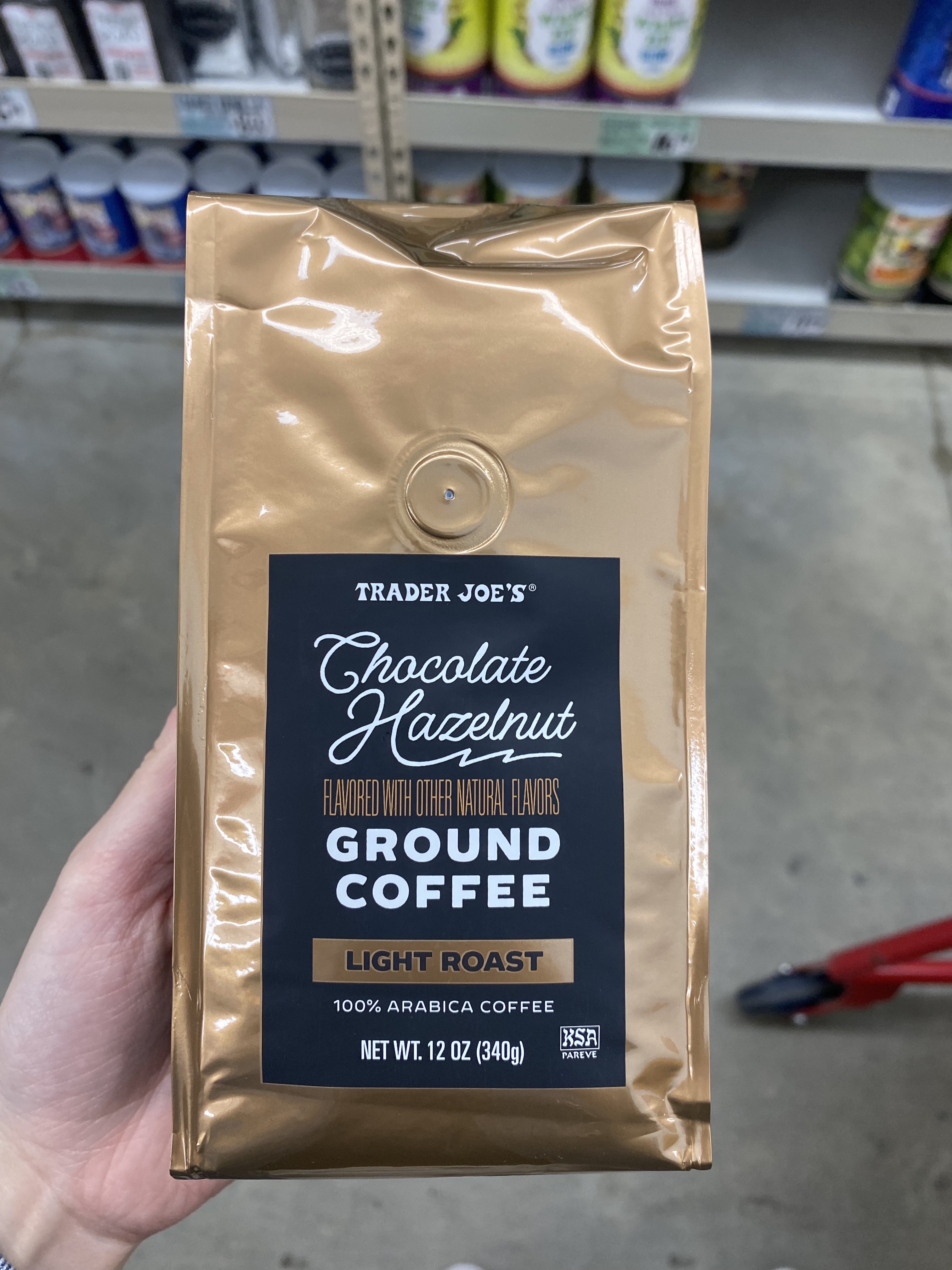 a bag of chocolate hazelnut ground coffee
