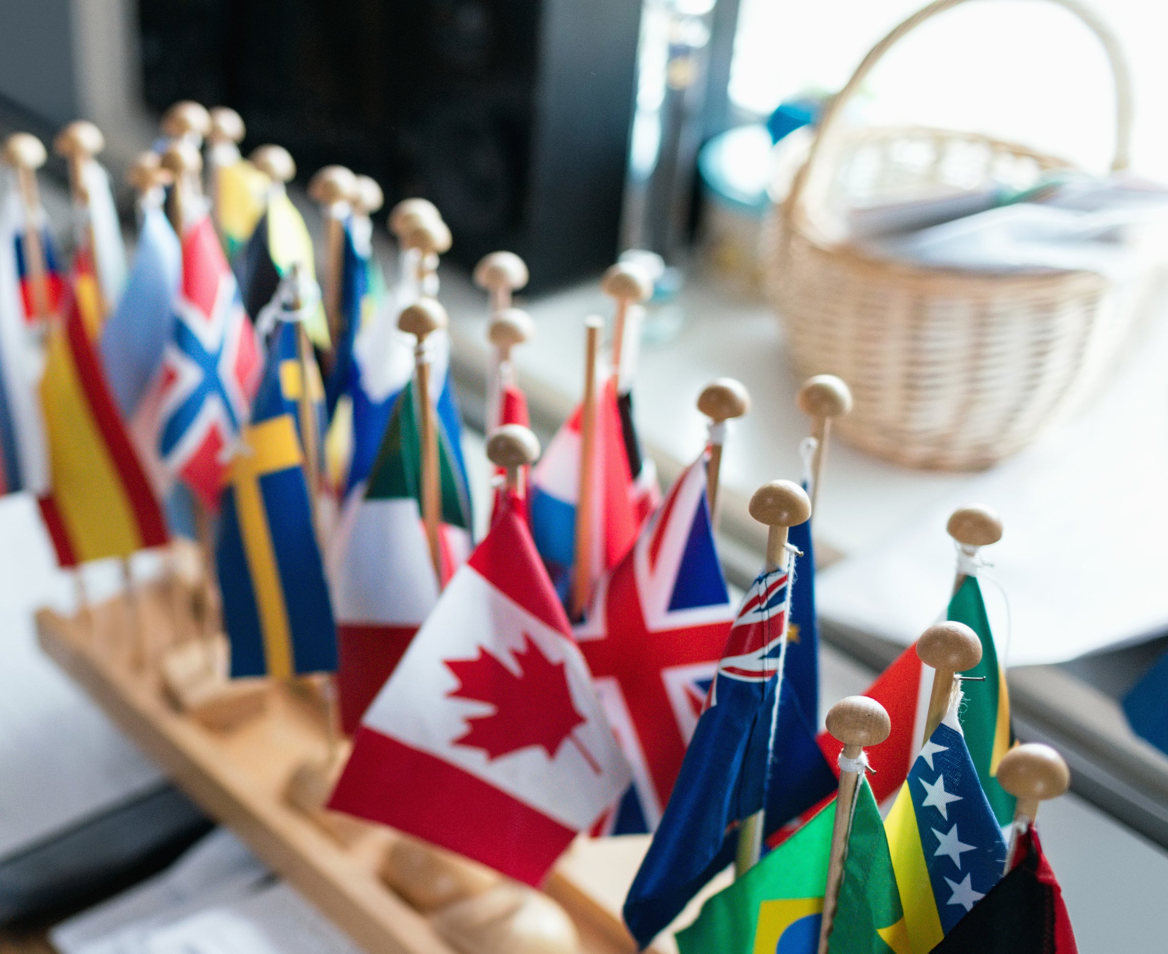 Small national flags on a desk