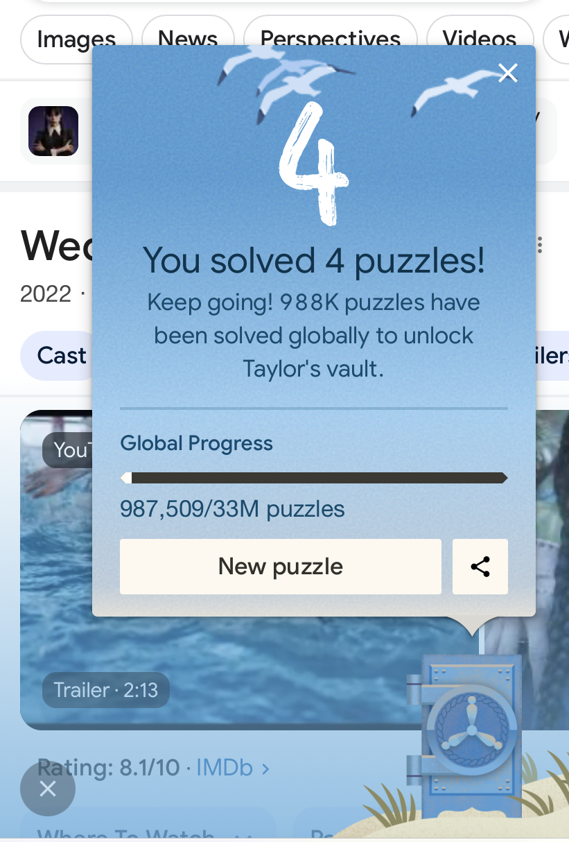 webpage with a puzzle completed