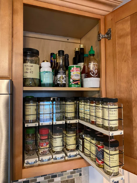 pull out cabinet for various spices in cabinet