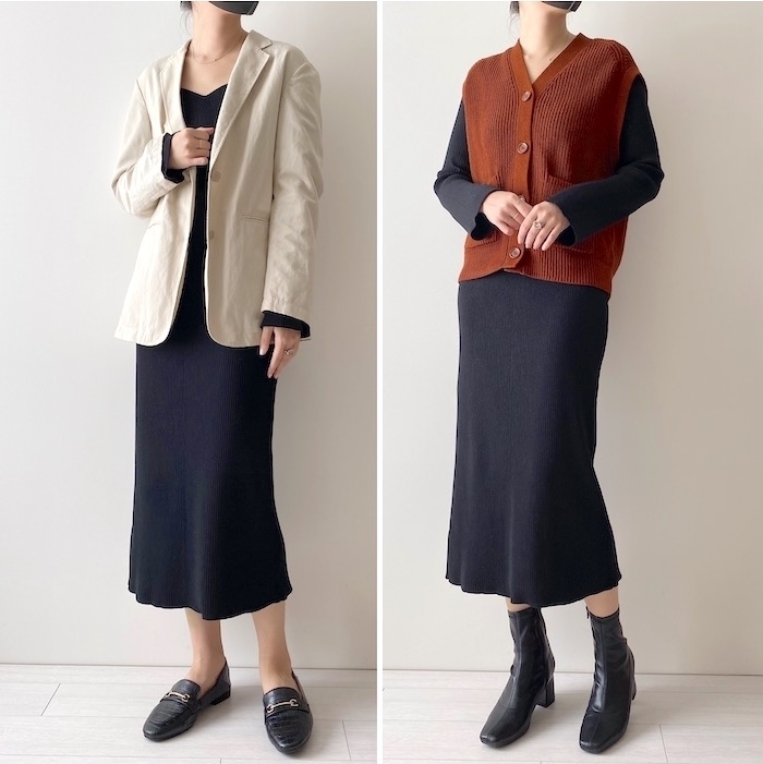 GUのオススメの商品「リブニットワンピース(長袖)Q+E」