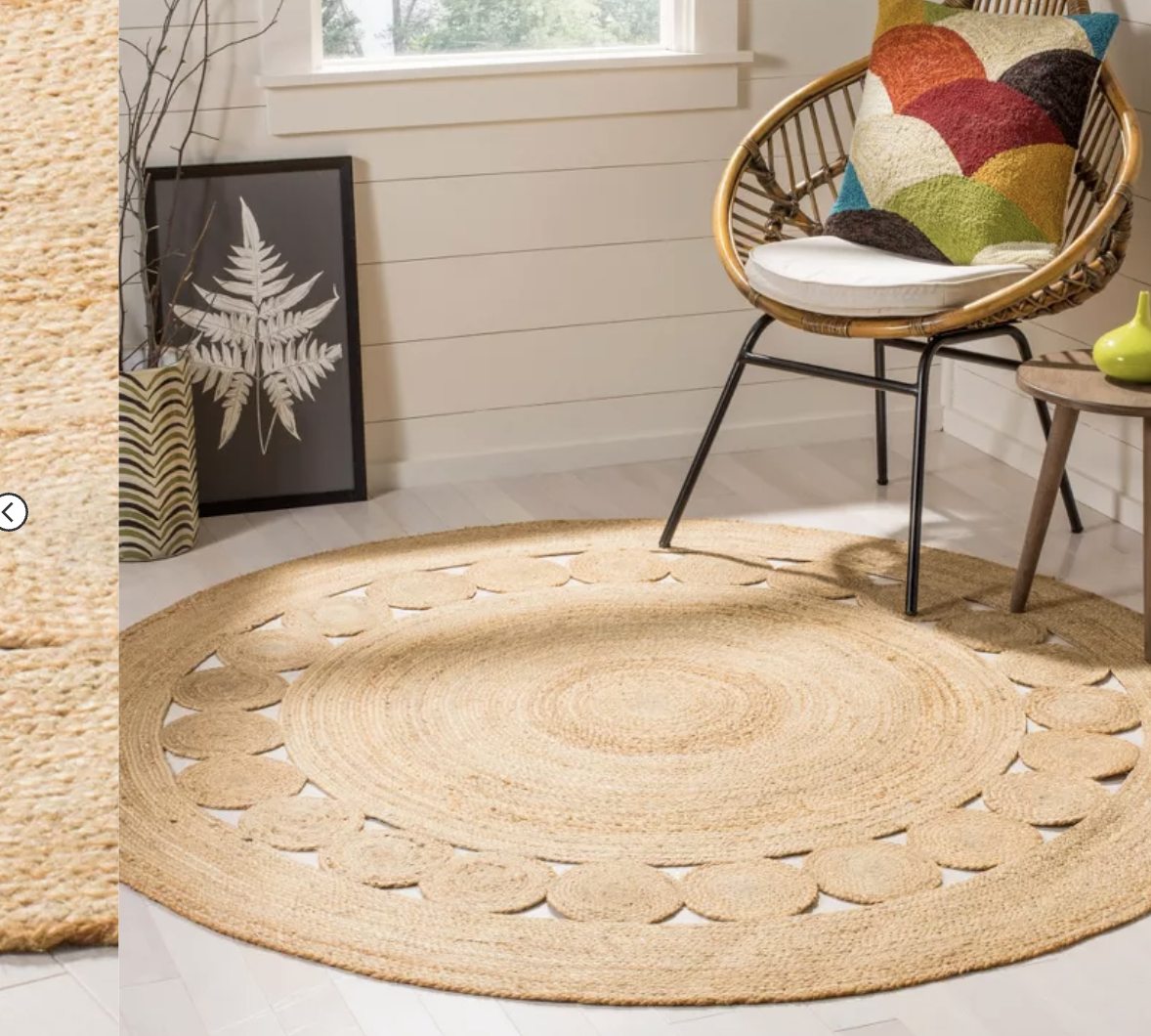 The solid woven round rug with intricate detailing