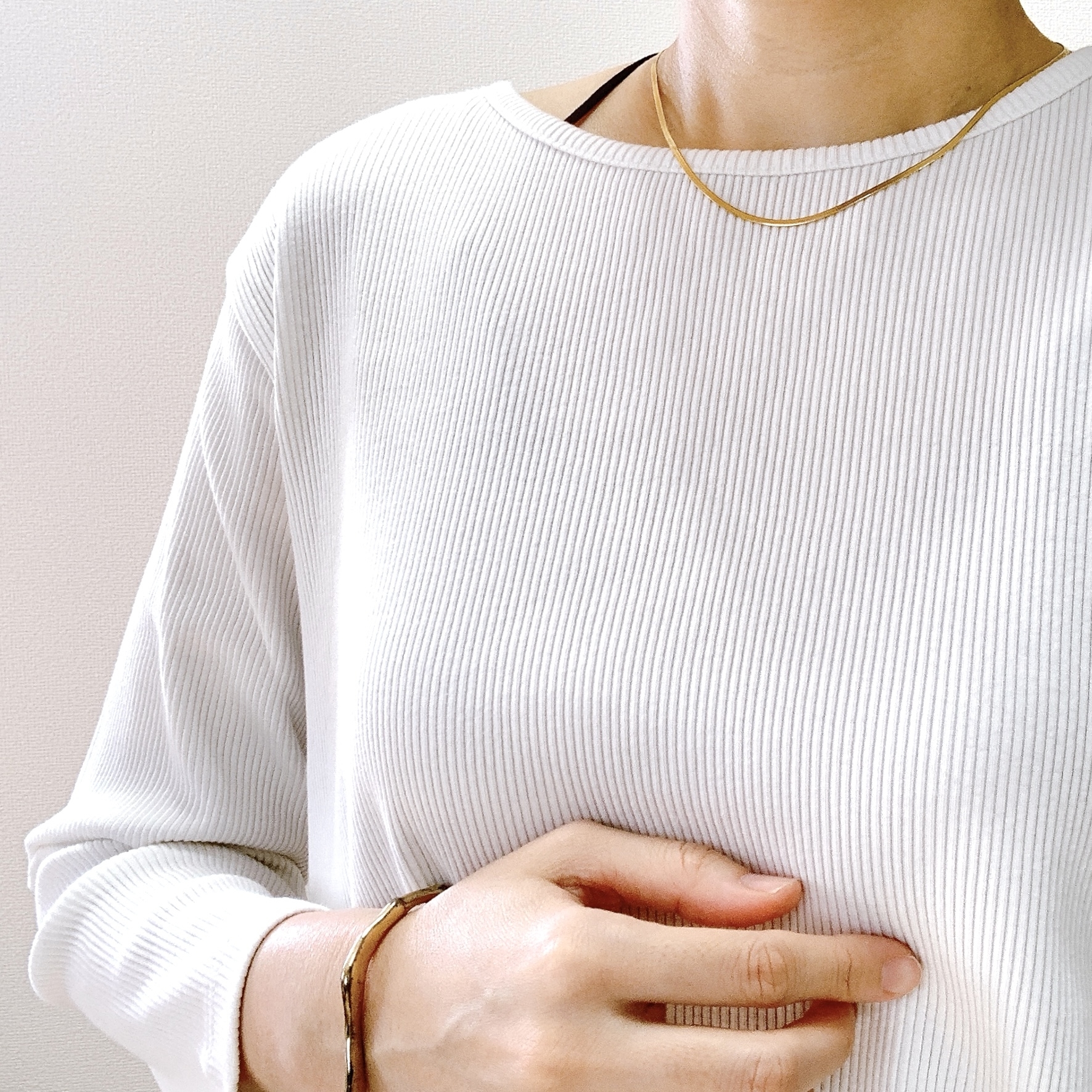 無印良品のおすすめのレディースアイテム「ストレッチリブ編み七分袖チュニック」