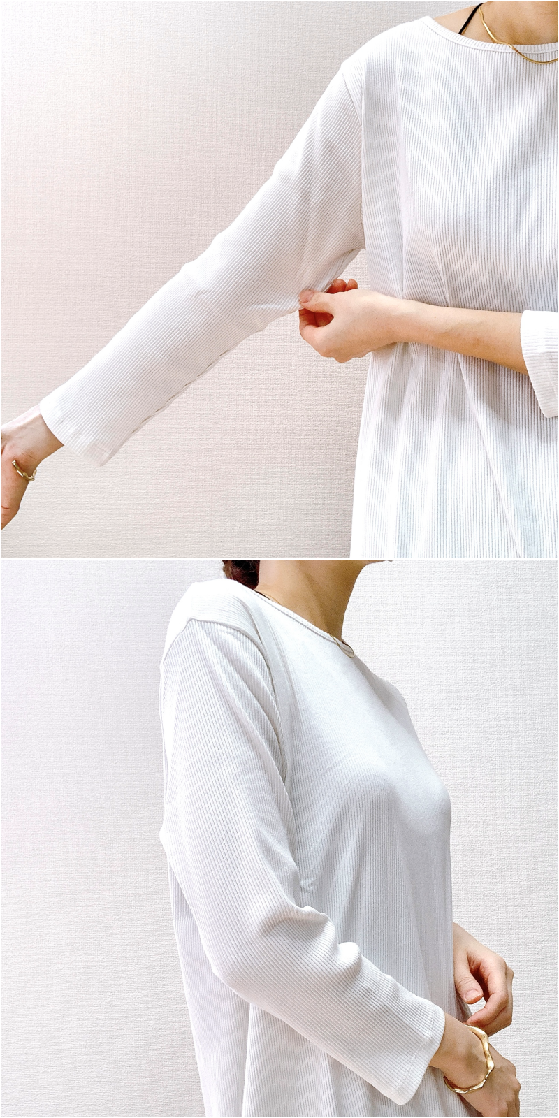 無印良品のおすすめのレディースアイテム「ストレッチリブ編み七分袖チュニック」