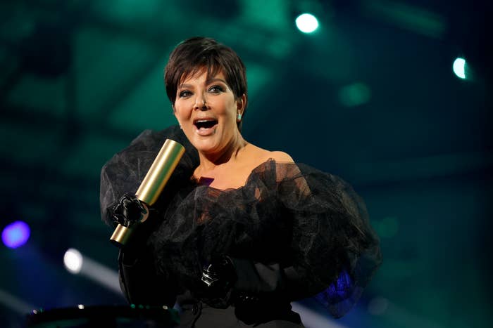 closeup of kris jenner speaking on stage