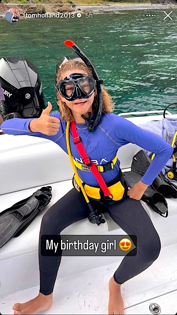 my birthday girl text over a photo of her in scuba wear