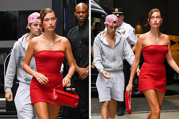 Hailey Bieber Wears Red To Promote The Rhode x Krispy Kreme