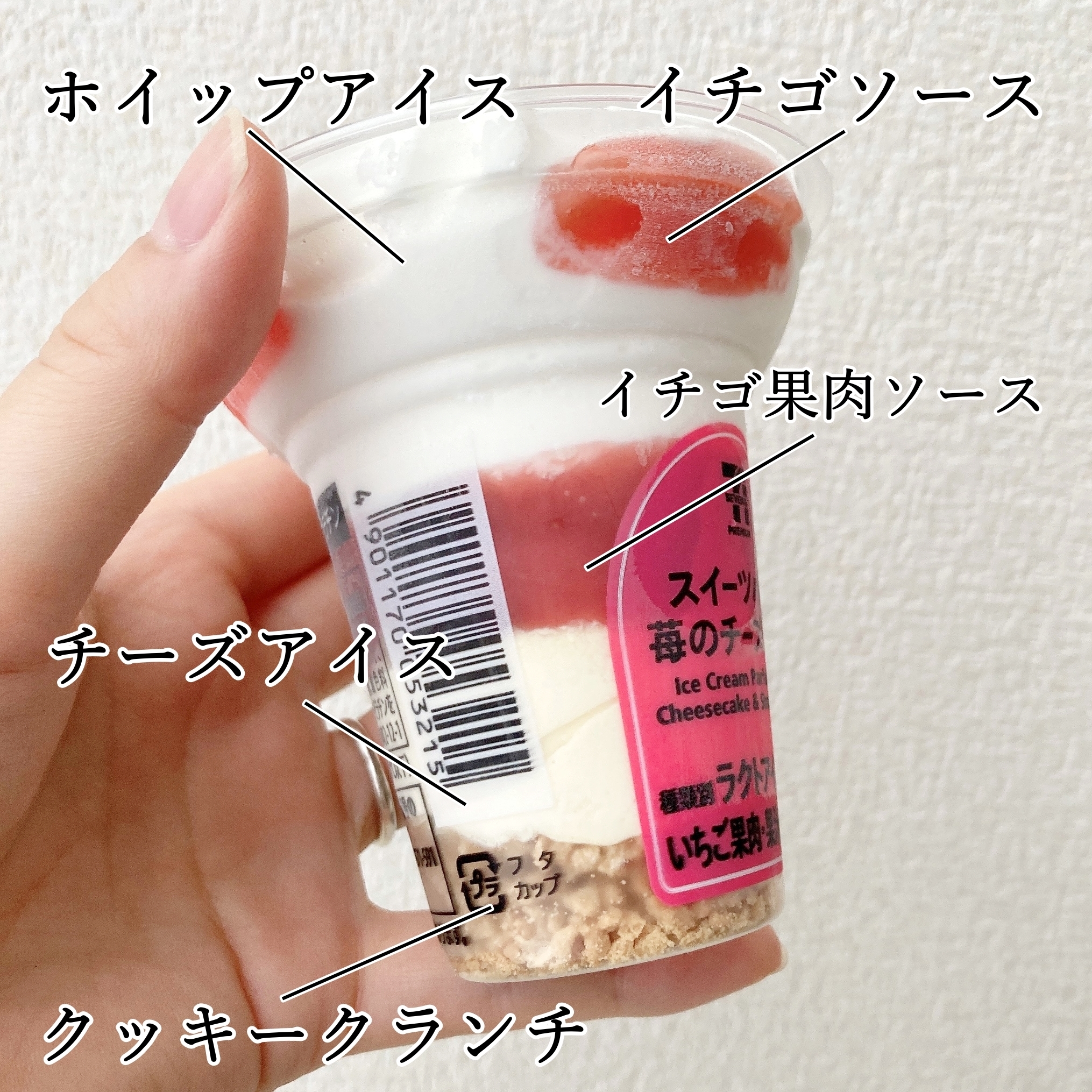 セブン-イレブンのオススメのスイーツ「7プレミアム スイーツパフェ 苺のチーズケーキ」