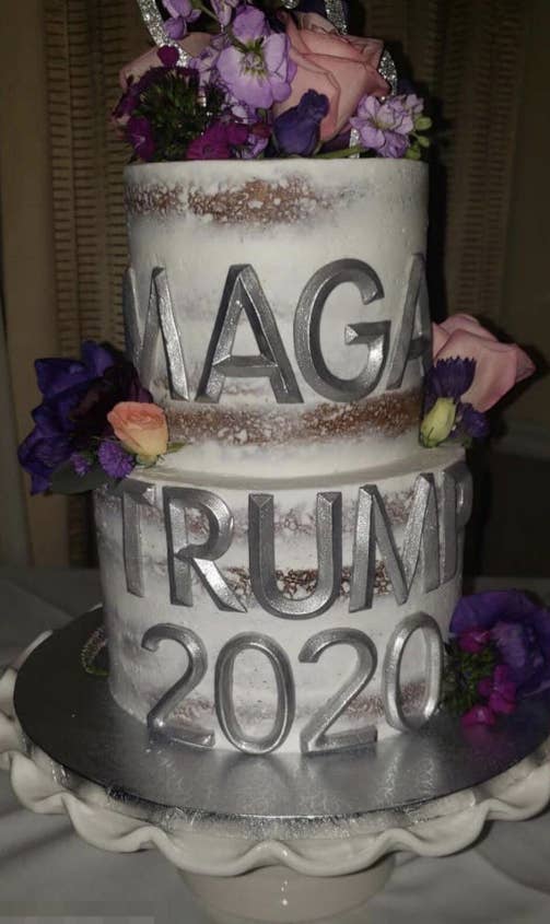 A giant wedding cake that says &quot;MAGA Trump 2020&quot;