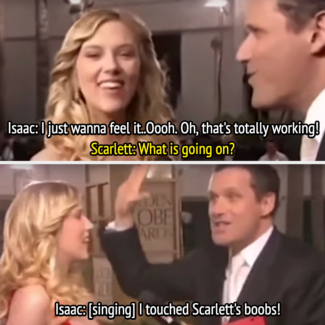 scarlett and him during the red carpet interview