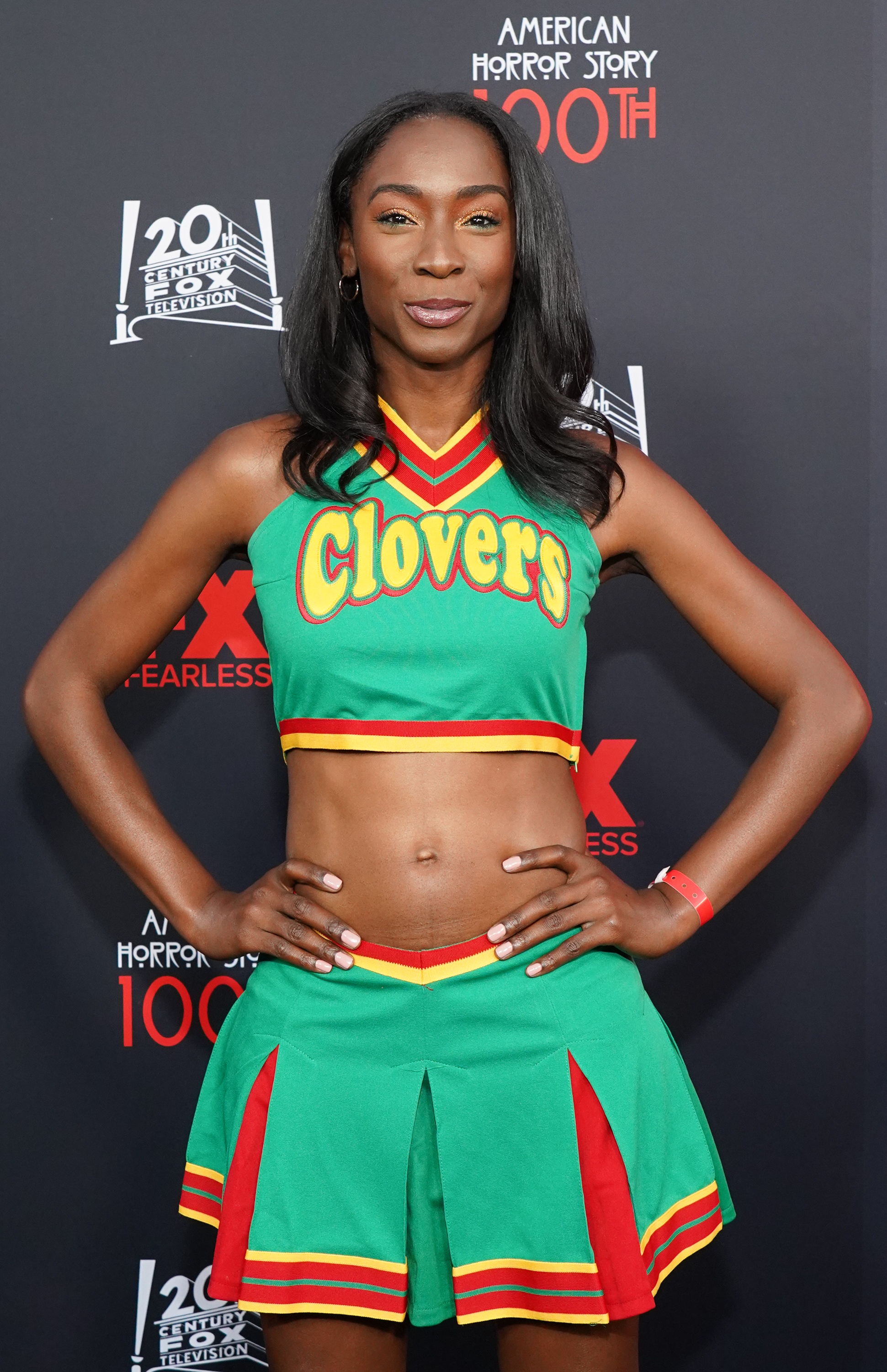 Angelica Ross on the red carpet dressed up as a Clovers cheerleader from the film &quot;Bring It On&quot;