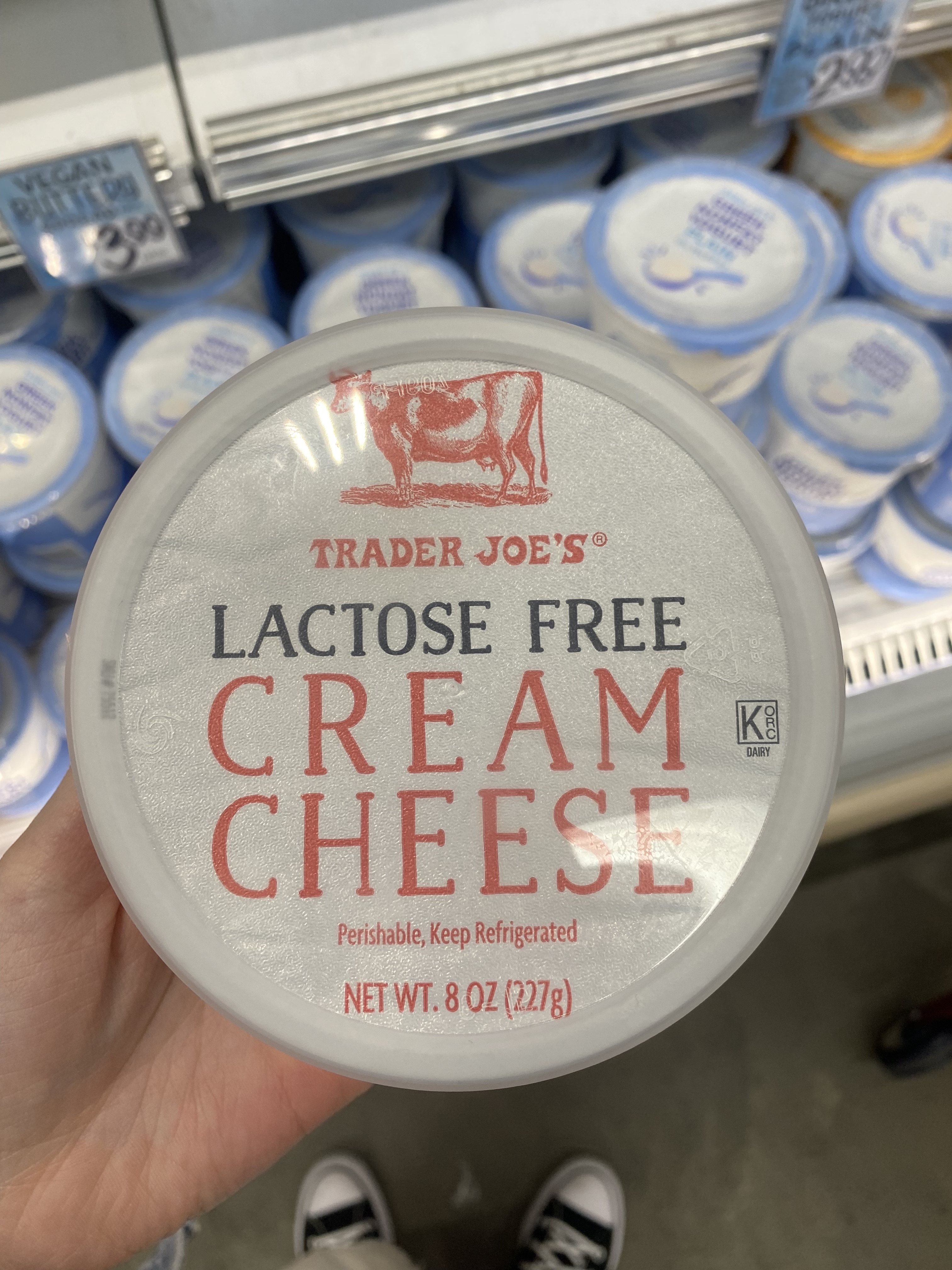a container of lactose free cream cheese