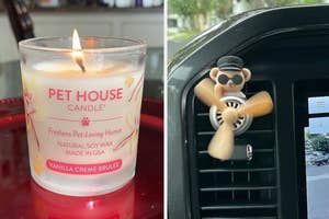 pet house candle on the left and air freshener on the right