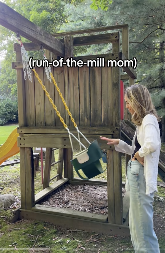 Mom pushing swing with caption &quot;run-of-the-mill mom&quot;