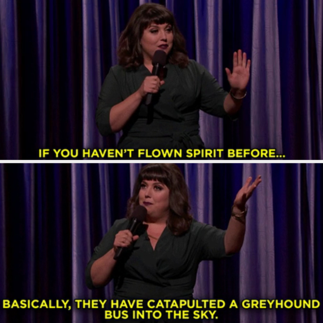 person saying, if you haven&#x27;t flown spirit before basically they have catapulted a greyhound bus into the sky