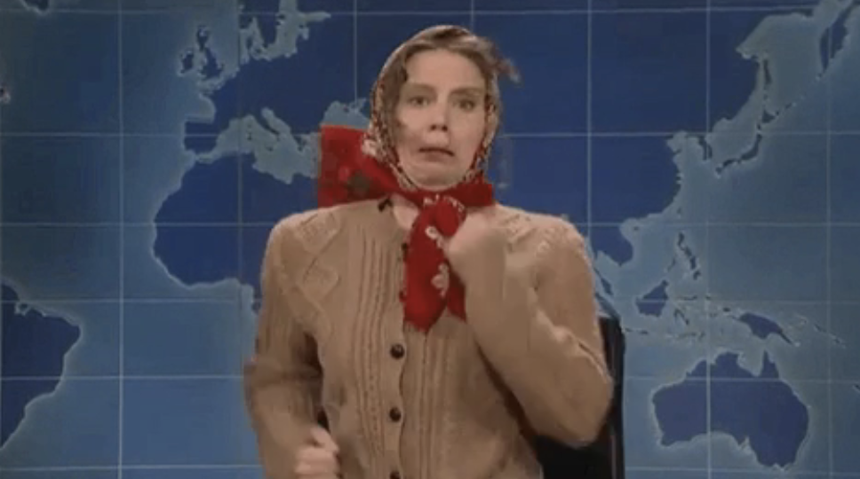 person on snl weekly update miming running