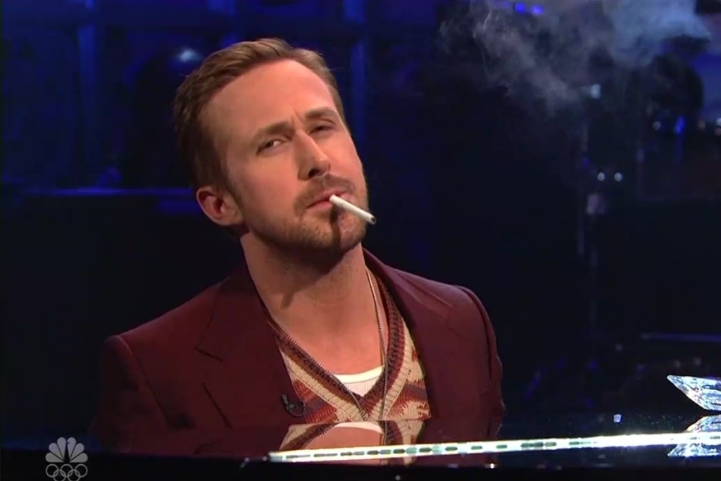 Ryan Gosling smoking a cigarette