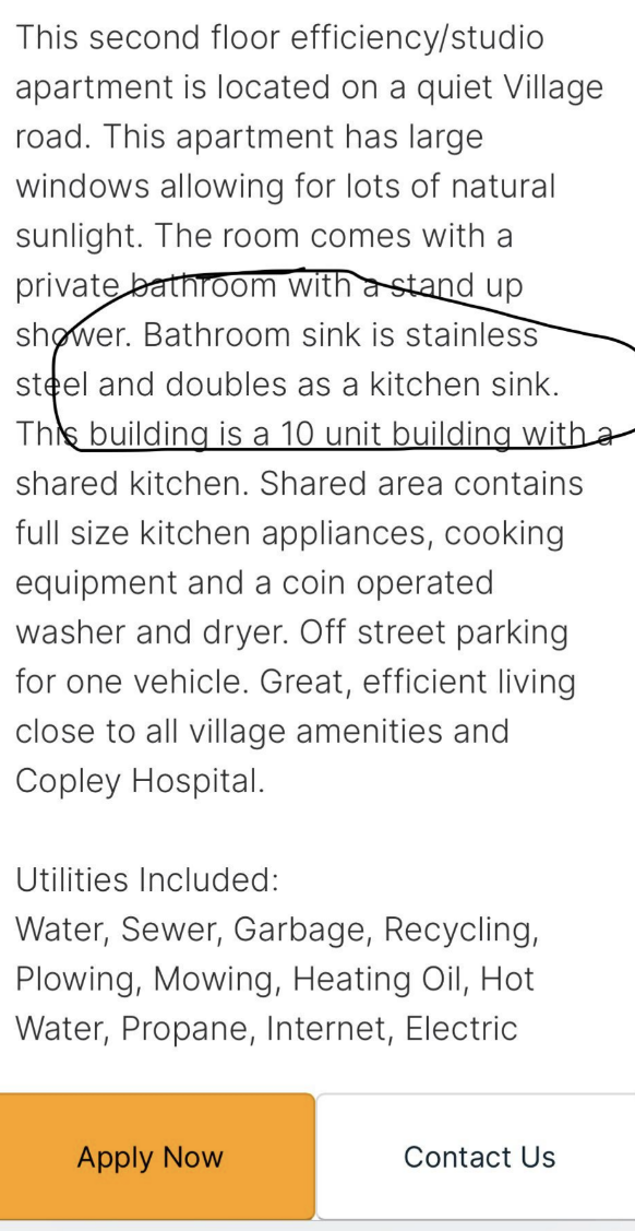 listing says bathroom sink doubles as a kitchen sink