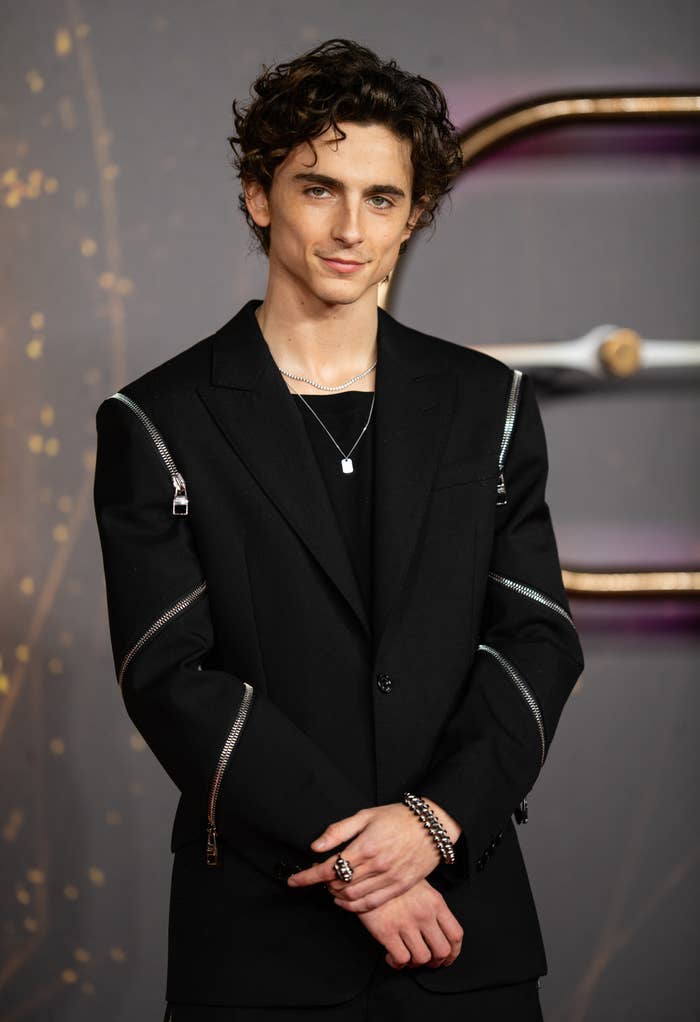 Close-up of Timothée at a media event