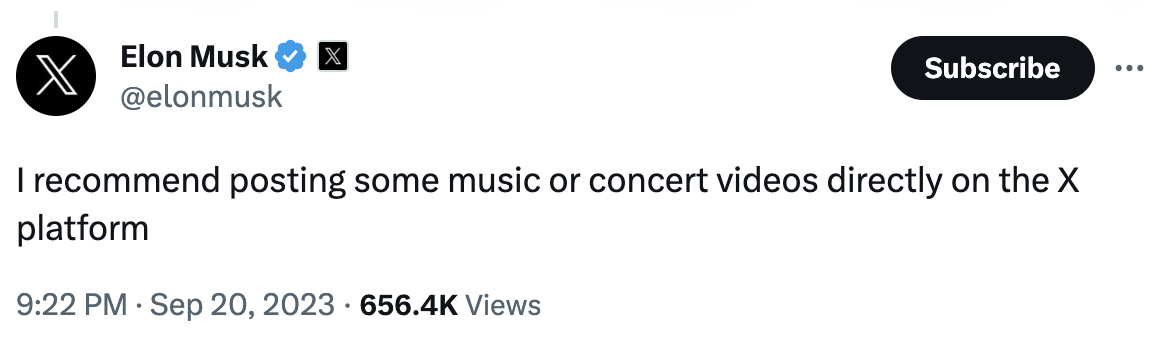 “I recommend posting some music or concert videos directly on the X platform.”