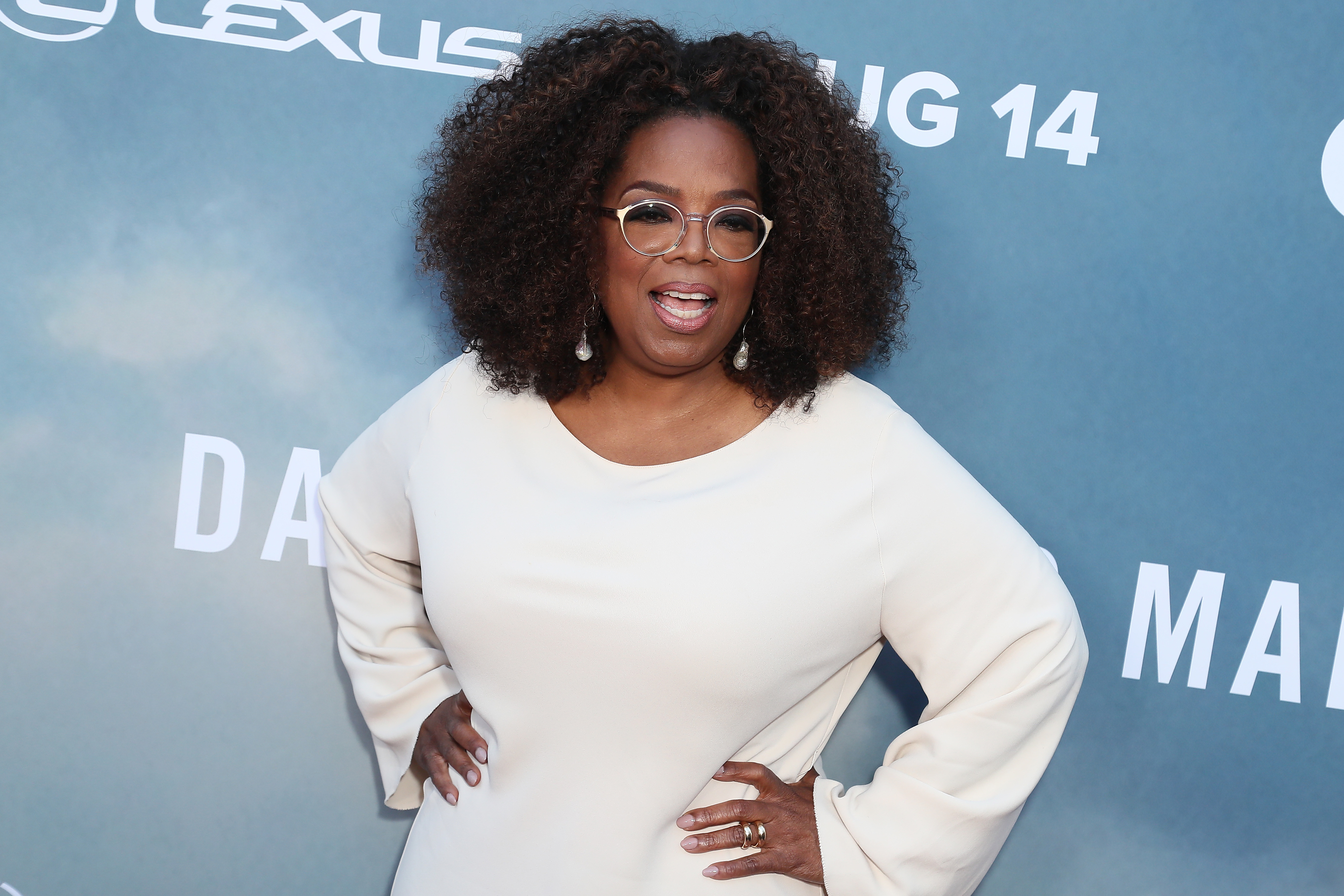 Close-up of Oprah at a media event