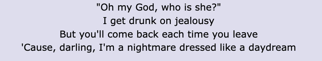 Screenshot of &quot;Blank Space&quot; lyrics